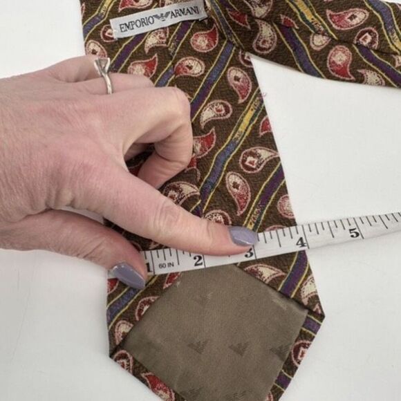 Emporio Armani Men's 100% Silk‎ Paisley Print Made In Italy Neck Tie Brown Red - Picture 8 of 12